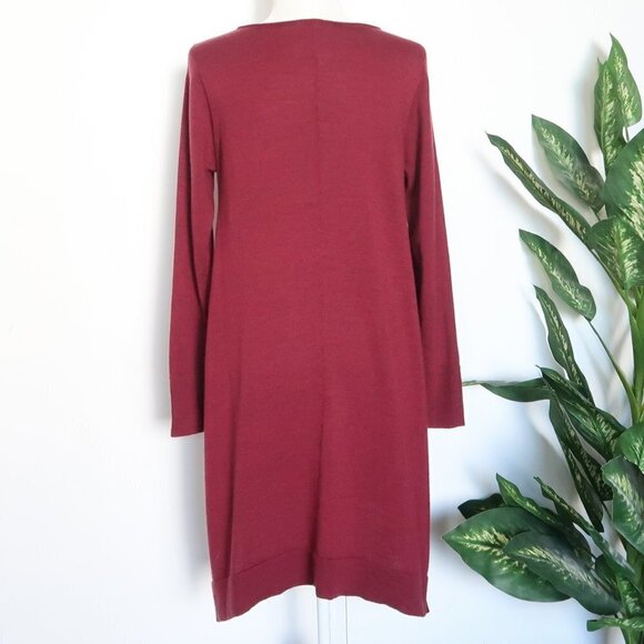 Eileen Fisher Burgundy Merino Wool Long Sleeve Pullover Sweater Dress Tunic M - Picture 3 of 9
